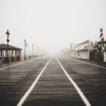 Photo of a New Jersey boardwalk in the fog